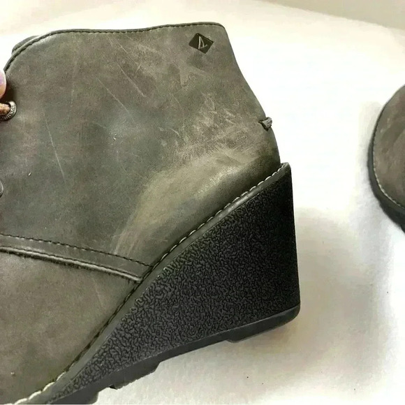 Sperry Harlow Burnish Gray Leather Wedge Almond Toe Chukka Booties Size 8 - Picture 9 of 13
